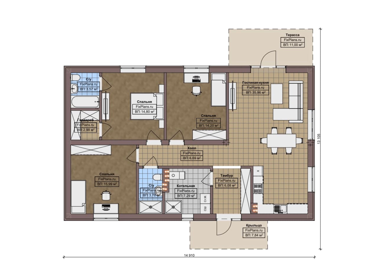 Планировка Одноэтажный дом F-13031