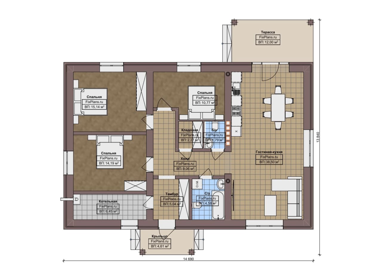 Планировка Одноэтажный дом F-10016