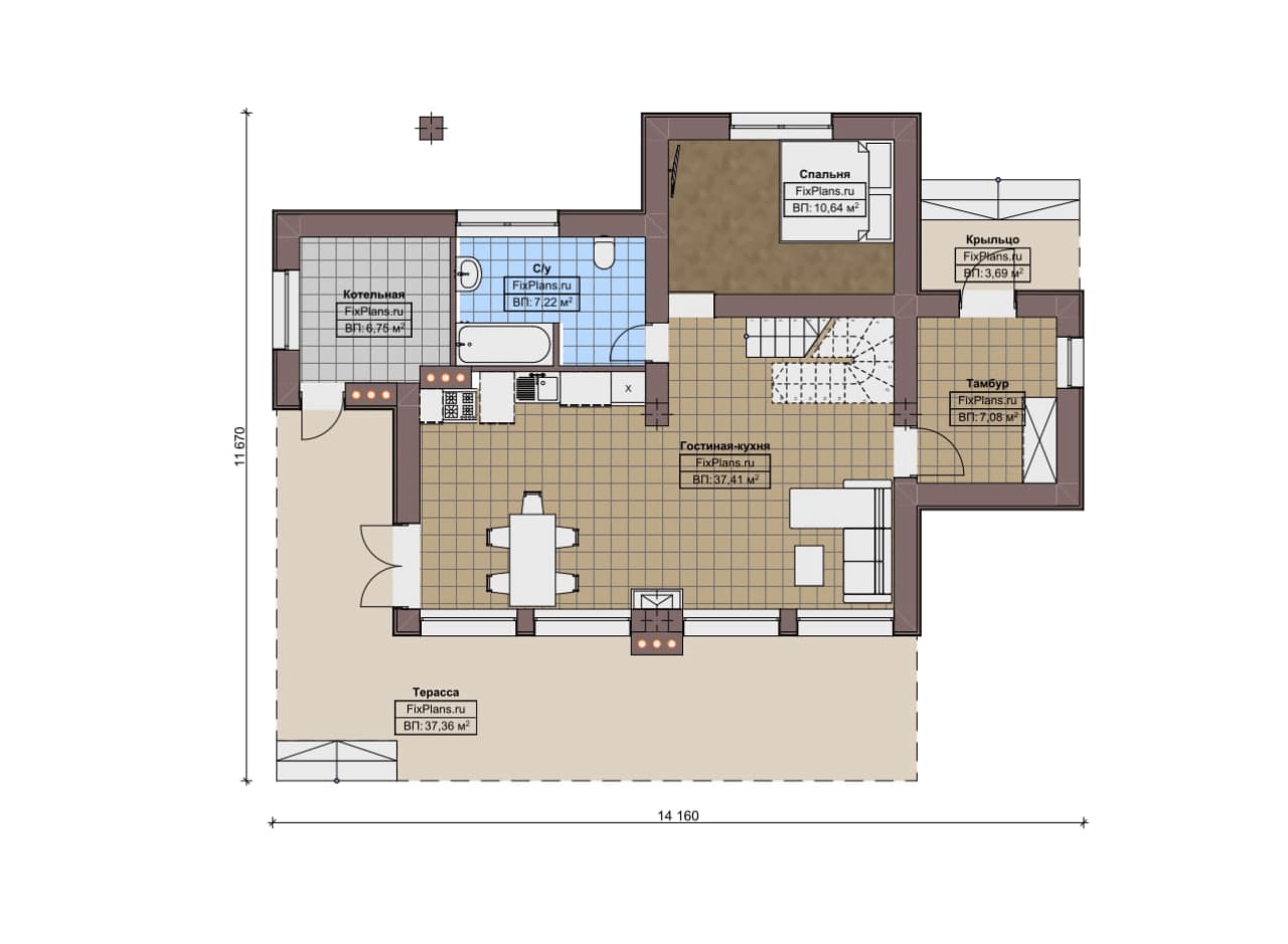 Планировка Одноэтажный дом с мансардой  F-15857