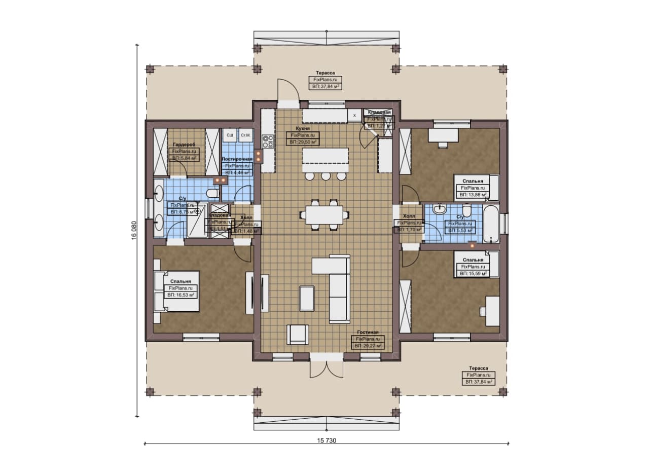 Планировка Одноэтажный дом F-16388
